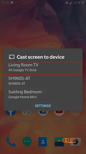 select your chromecast from list