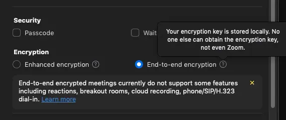 zoom end to end encryption-setting