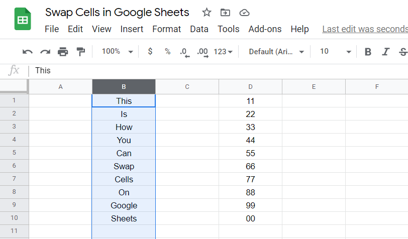 swap cells in google sheets step a