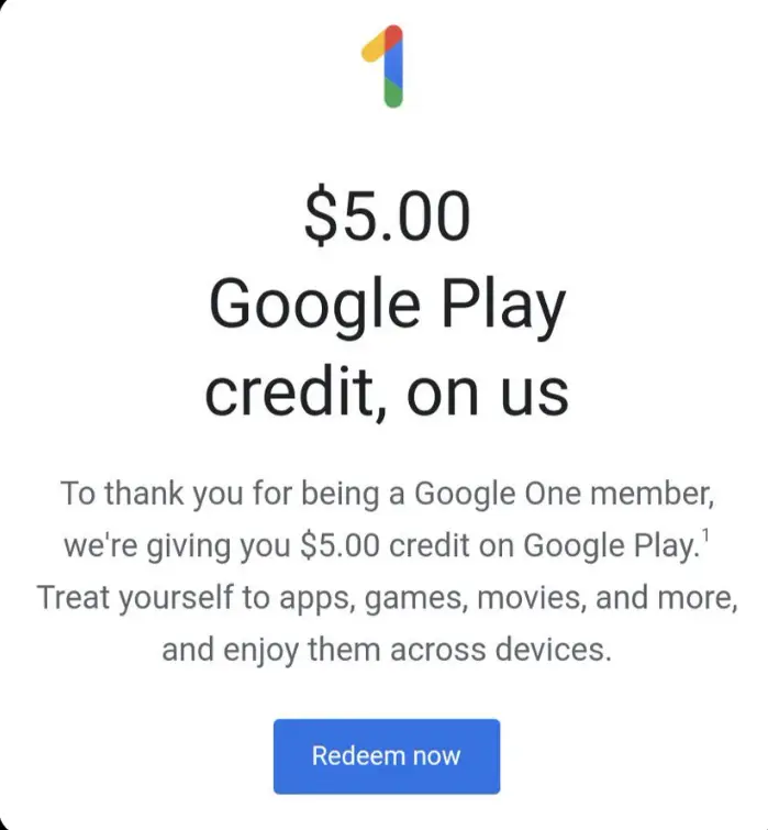 google play store credit for google one members