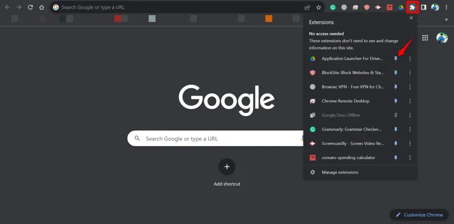pin an extension to chrome extension toolbar