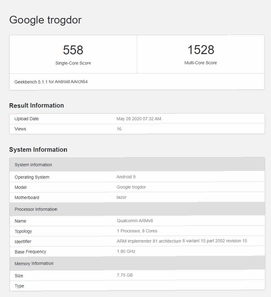 new google chromebook (trogdor) with qualcomm soc spotted on geekbench