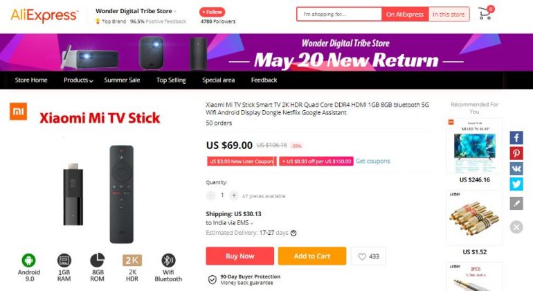[update: price reduced to $48.99] xiaomi mi tv stick with remote becomes available on gearbest ($133) and aliexpress($69)