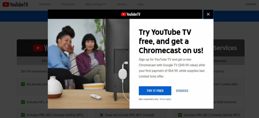 youtube tv chromecast offer