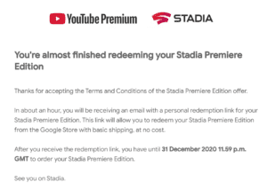 youtube premium offer stadia