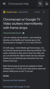 chromecast with google tv users report frequent frame drops