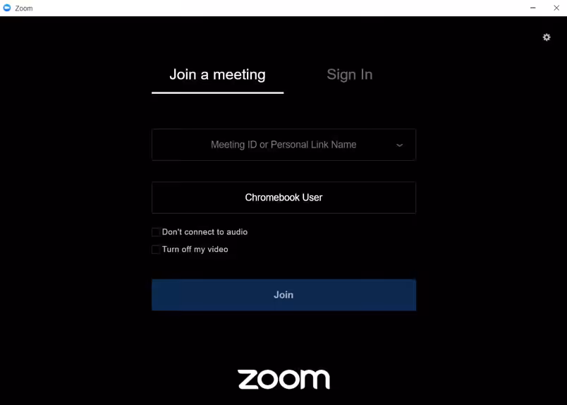Zoom app Login Screen