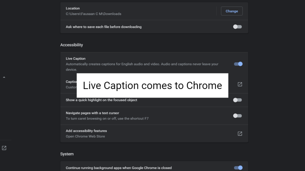 live caption toggle comes to chrome