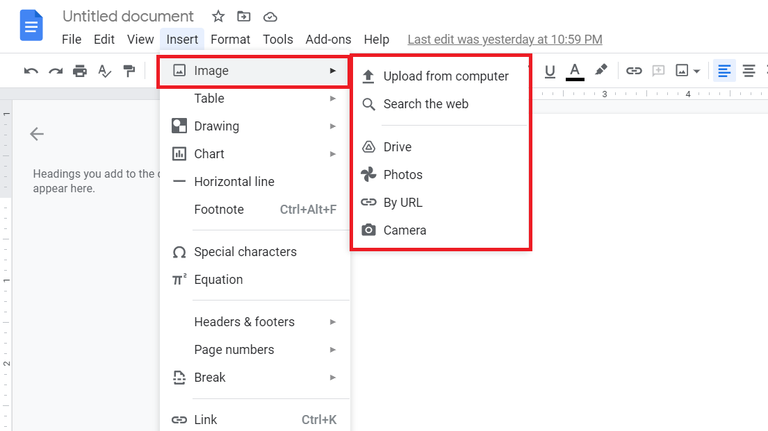 insert an image in google docs