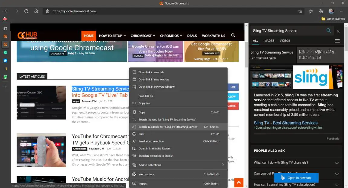 microsoft edge - search in sidebar