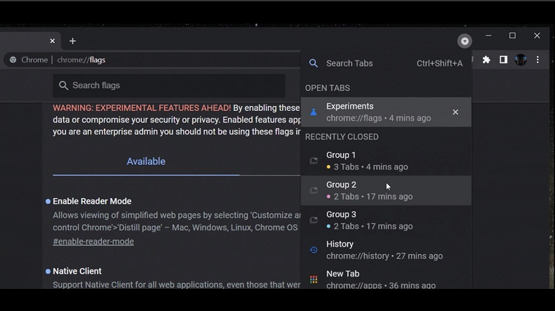 Search Recently Closed Tab Groups in Chrome