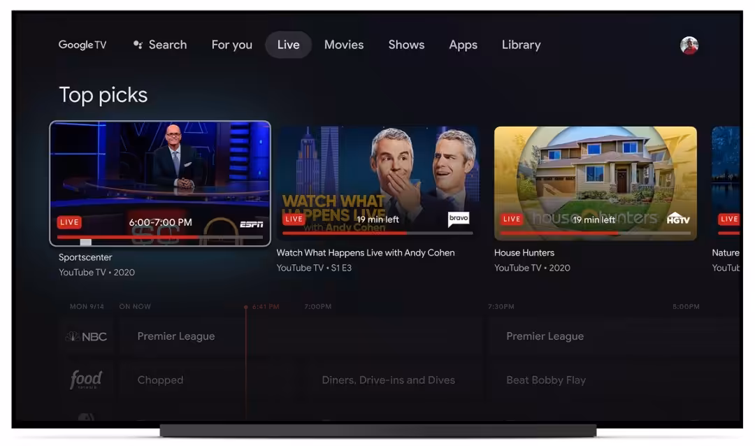 Sling TV Streaming Service Integrated into Google TV Live Tab