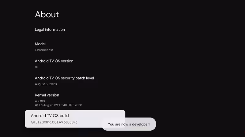 Enable developer options in Chromecast with Google TV