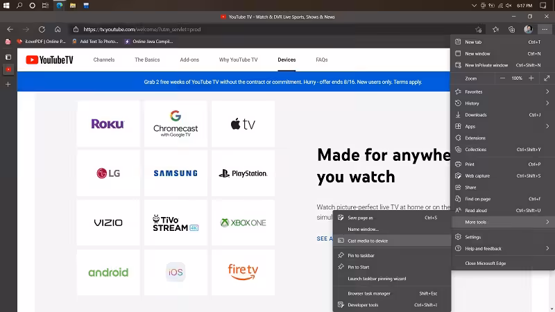Cast YouTube from Microsoft Edge