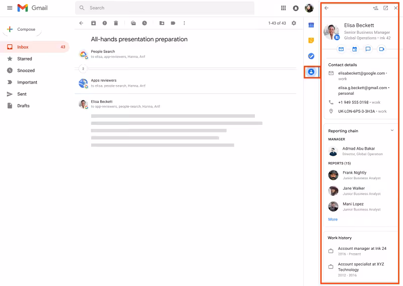Know more about your coworker on Gmail | Source: Google