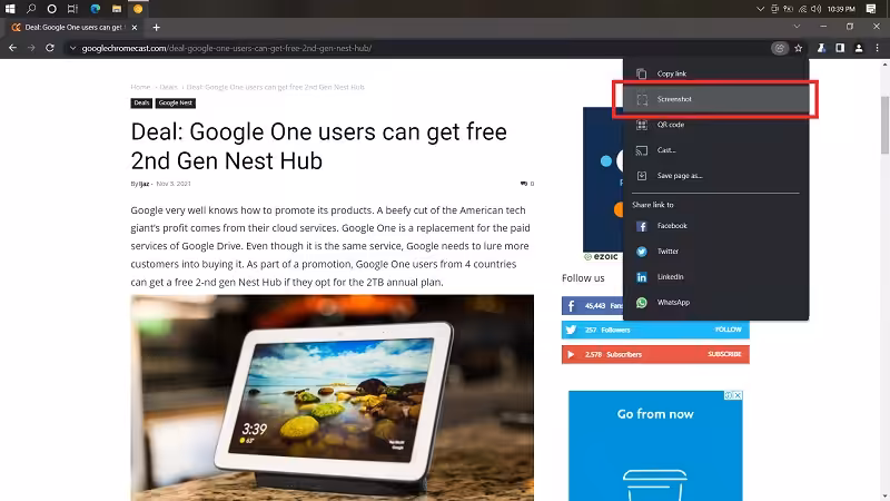 Chrome desktop screenshot feature