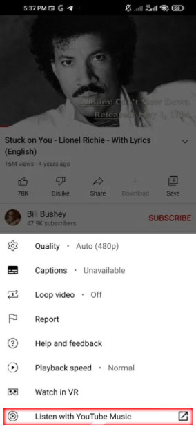 Youtube music dedicated button