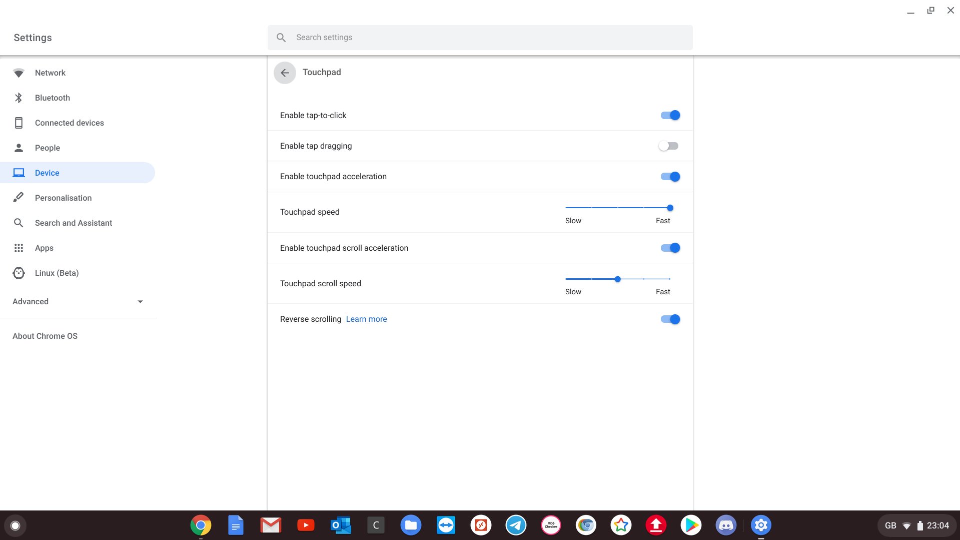 chrome os audio setting page