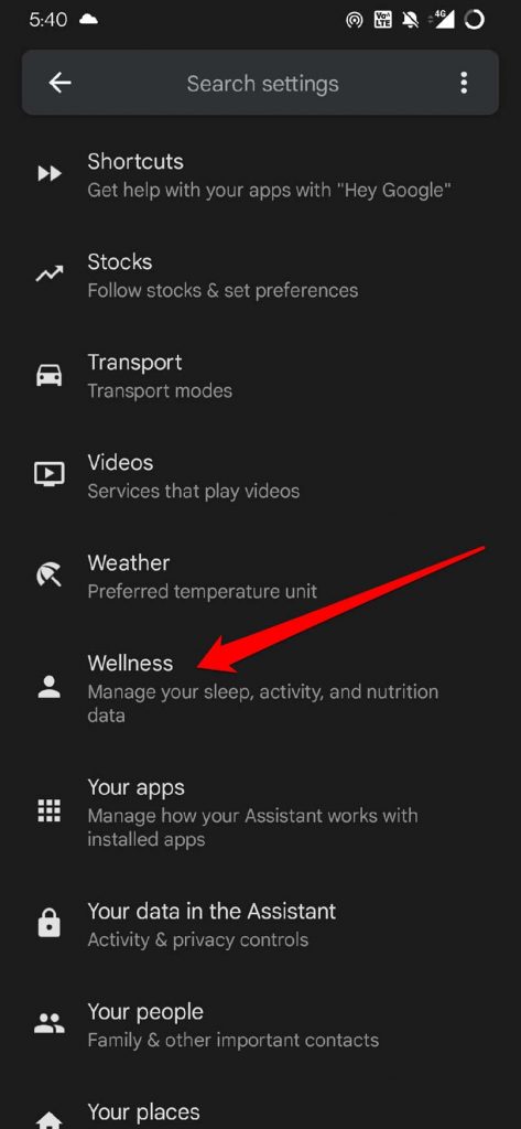 google assistant wellness settings