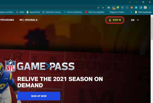 Sign in NFL Game Pass