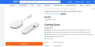 Google Chromecast with TV 4K flipkart listing