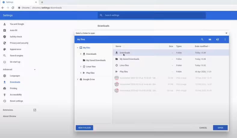 default download location Chromebook