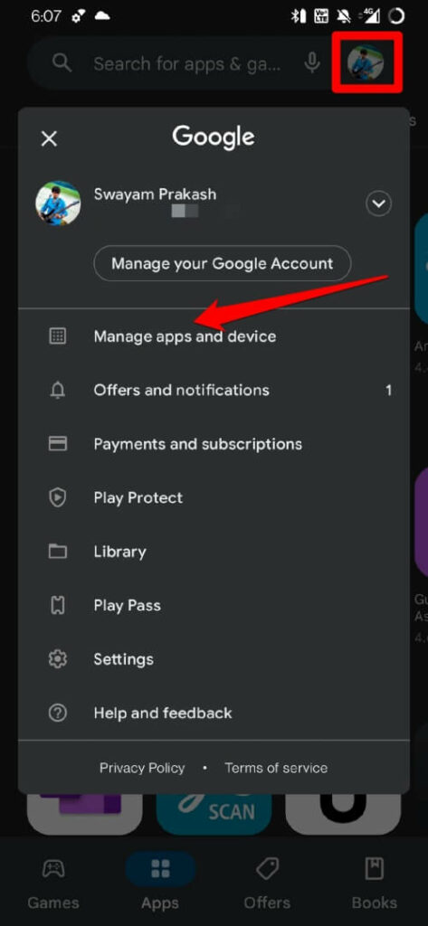 manage apps and devices play store