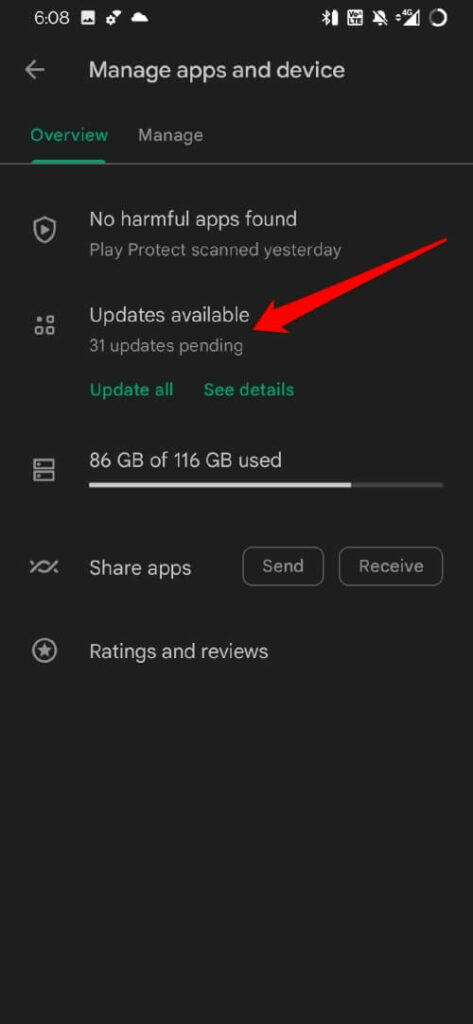 updates available play store