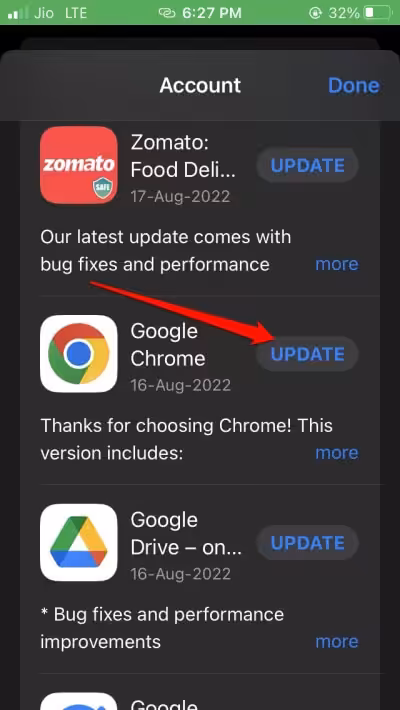 updating chrome on iOS