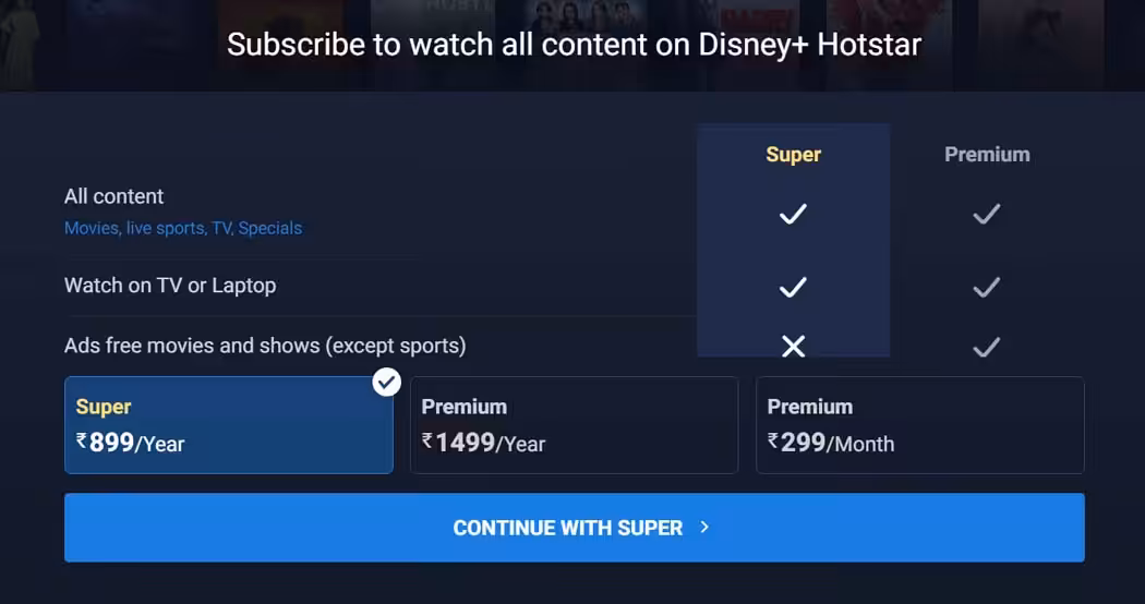 disney plus hotstar subscription plans