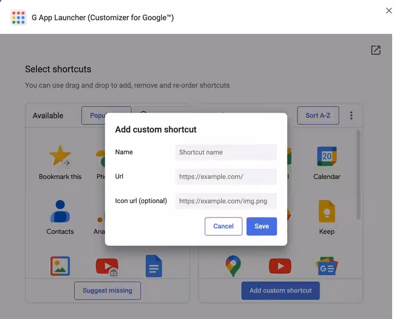 G Apps customize button