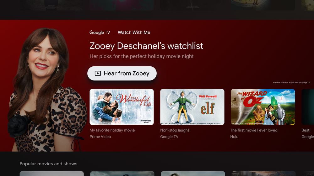 zooey deschanel’s watchlist appears on watch with me on google tv