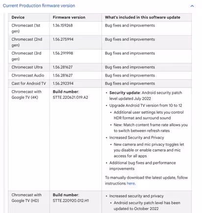 Check chromecast firmware version