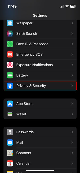 privacy option in iphone settings