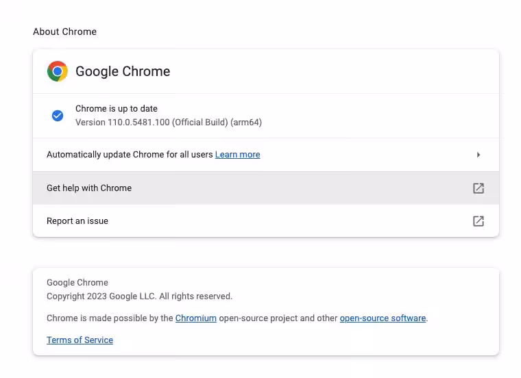 Update chrome