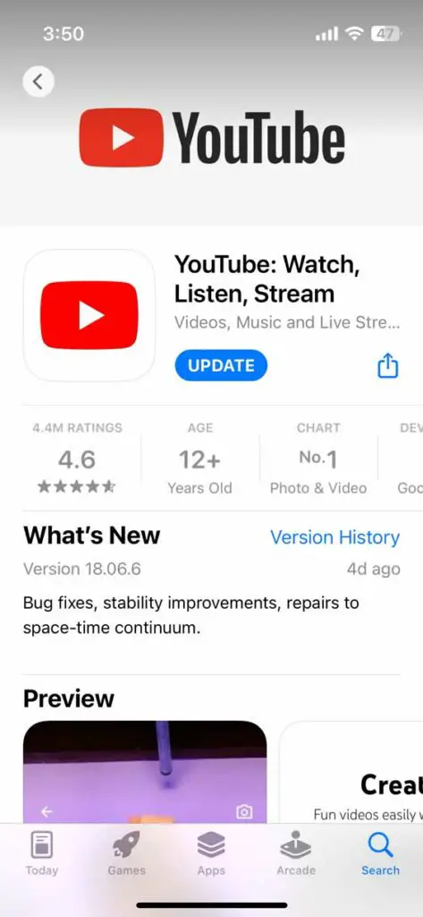 update youtube App