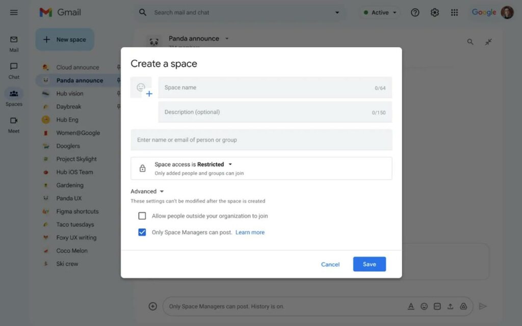 new features for space managers in google chat