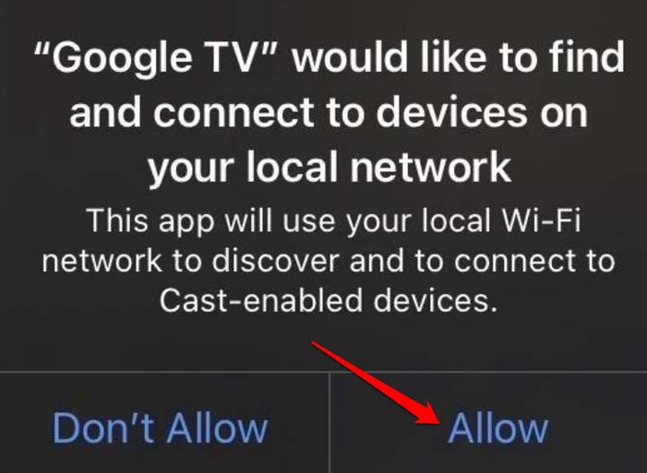 allow google TV app to find connected devices on the network