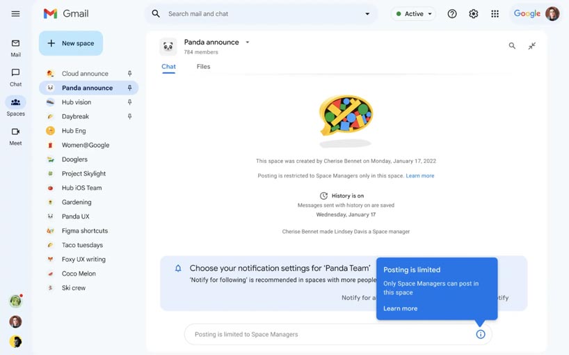 new features for space managers in google chat