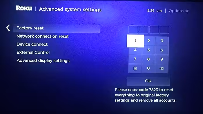 reset roku