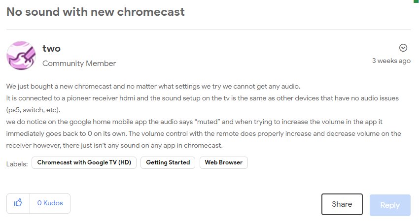 chromecast with google tv experiencing audio issues after toggling the tv power state