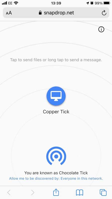 Send files from iPhone to Chromebook using Snapdrop