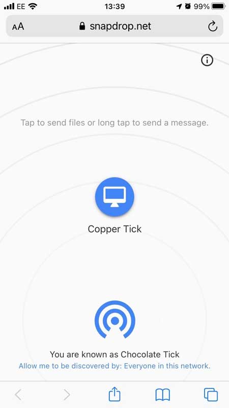 send files from iphone to chromebook using snapdrop