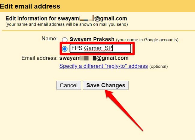 change account name in Gmail