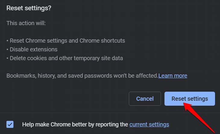 reset Chrome settings on Windows and macOS