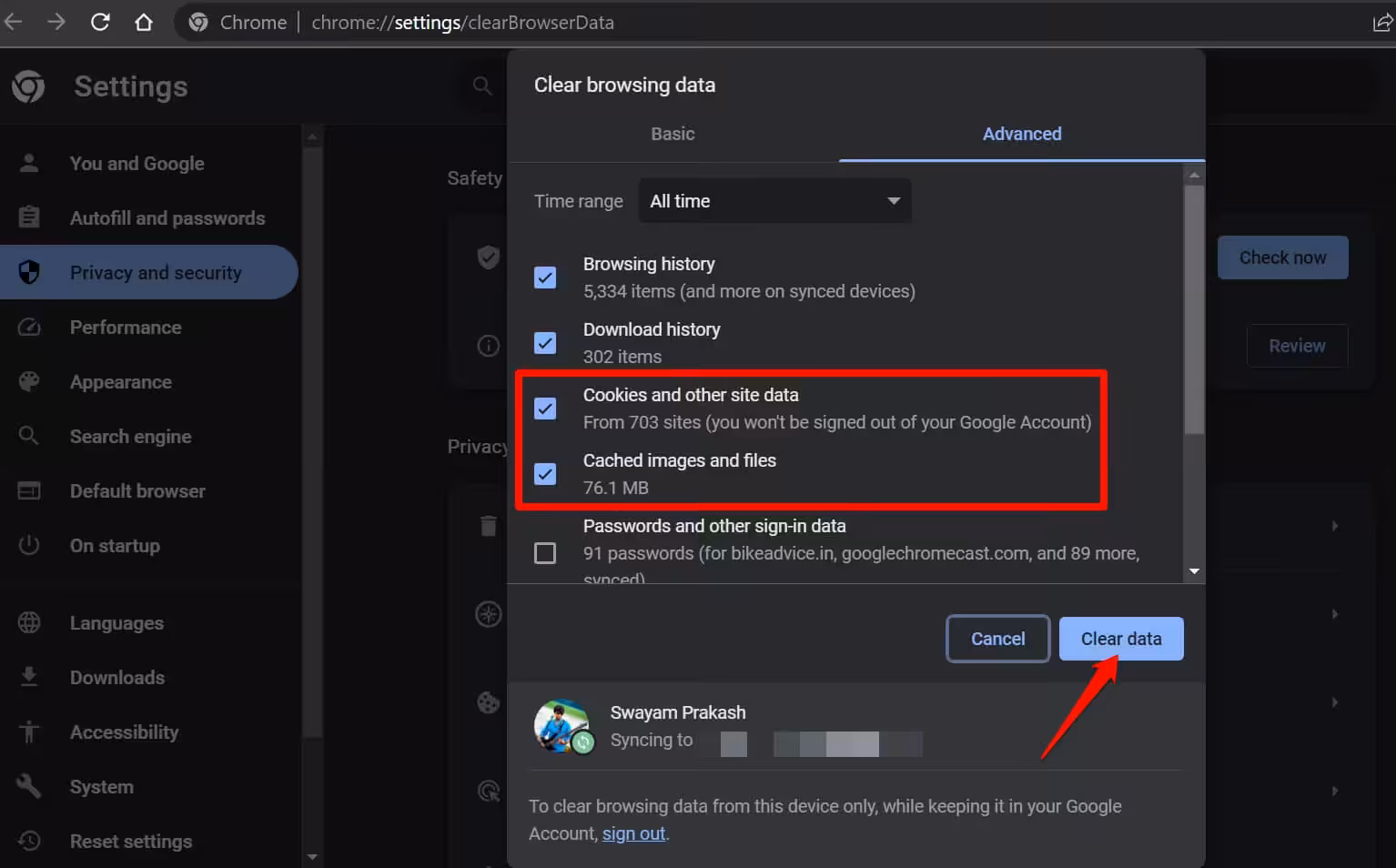 clear data on Chromebook browser