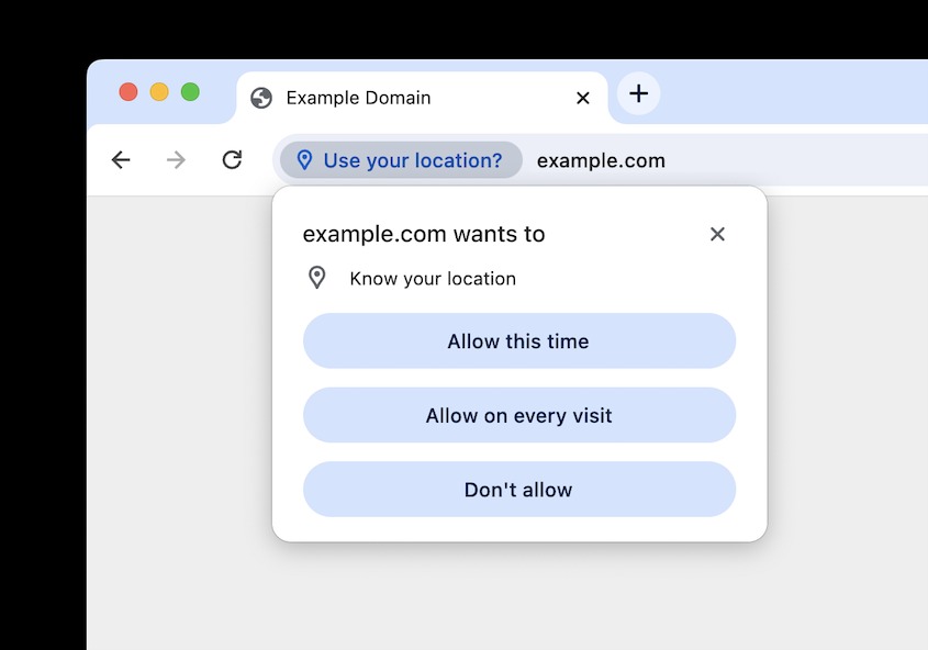 chrome 116 update lets you grant 'allow this time' access to websites