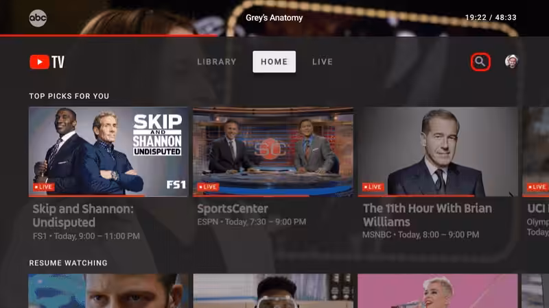 YouTube TV Magnifying glass