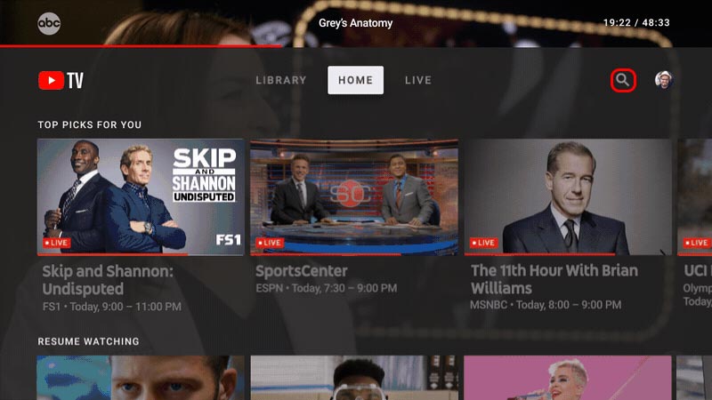 youtube tv magnifying glass