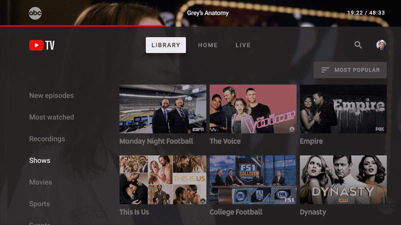 youtube tv library